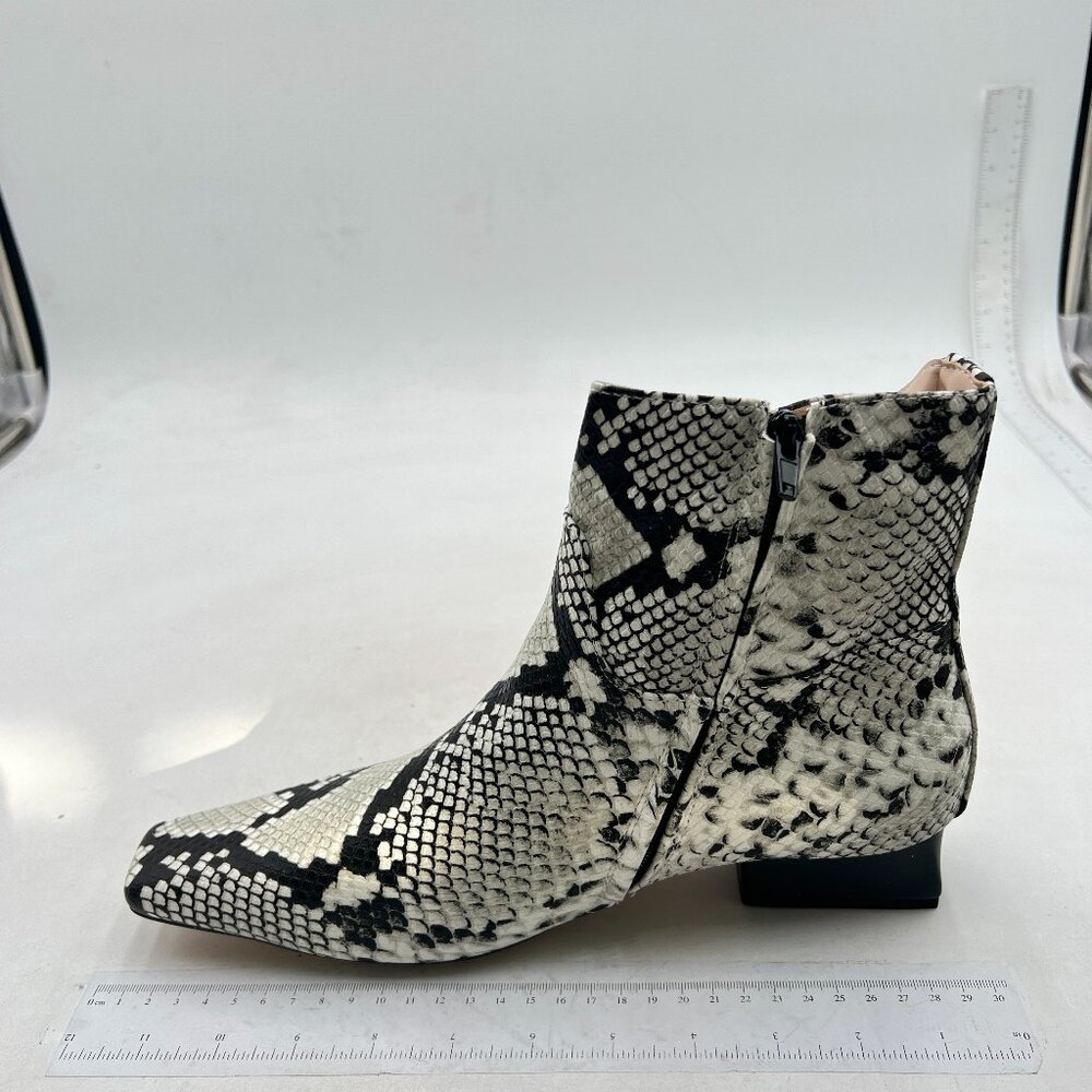 Black Snakeskin Square Toe Low Heels Side Zipper Ankle Boot Formal Business Shoe